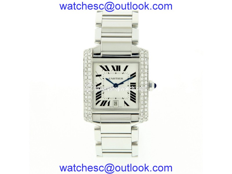 Cartier Tank Francaise 2302 Stainless Steel and Diamond 28mm Quartz Unisex Watch Cartier