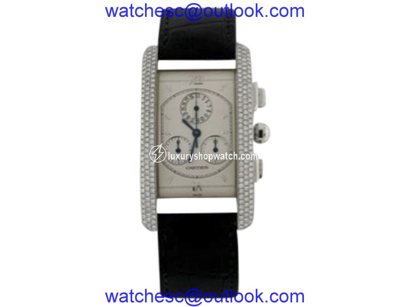 Cartier Tank Americane Chronograph XL 18K White Gold & Diamond Mens Watch Cartier