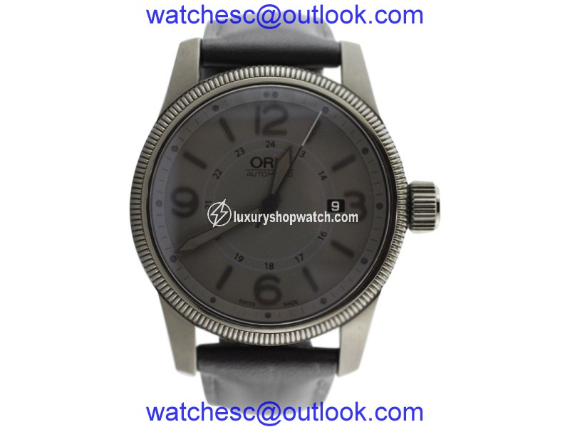 Oris Big Crown Date Stealth Black and Gray Calfskin Strap Watch Oris