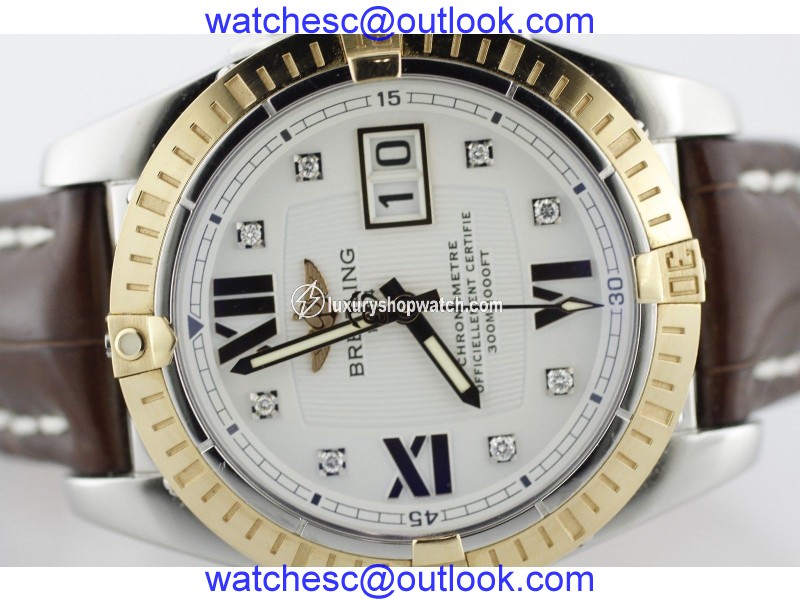 Breitling Cockpit C49350 Two Tone Diamond Markers Alligator Strap Watch Breitling