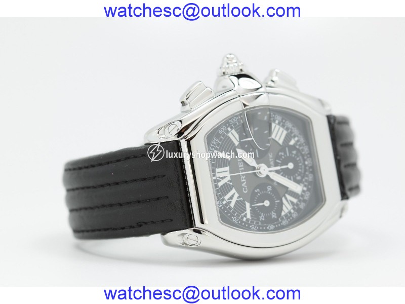 Cartier Roadster Chronograph Tachymeter Black Dial Alligator Strap Watch Cartier