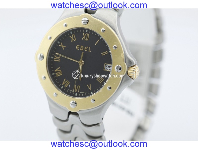 Ebel Sportwave Stainless Steel Gold Bezel Bracelet Watch Ebel