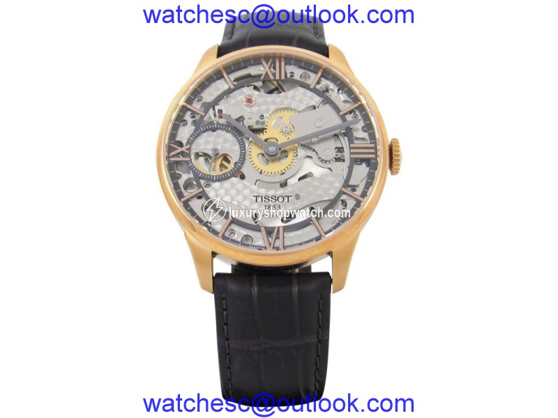 Tissot Chemin Des Tourelles Squelette Gold Plated / Leather 42mm Mens Watch Tissot