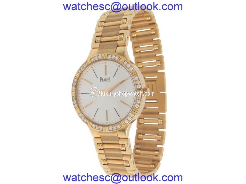 Piaget Dancer G0A38053 18K Rose Gold Silver Dial Diamond Diamond Bezel 28mm Watch Piaget