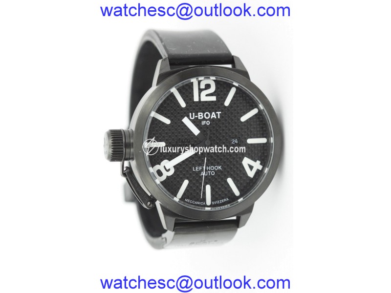 U-Boat Black PVD Left Hook 470 Stainless Steel & Rubber Carbon Fiber Automatic 53mm Mens Watch U-Boat