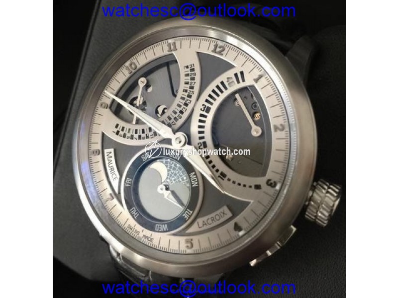 Maurice Lacroix Masterpiece Lune Retrograde Stainless Steel & Leather 46mm Mens Watch Maurice Lacroix