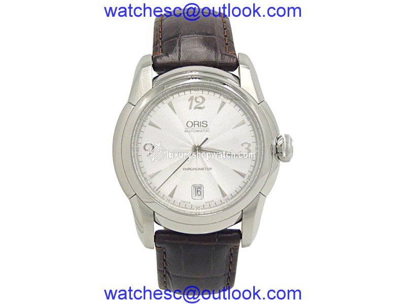 Oris Artelier Date 7544 Stainless Steel on Brown Alligator Strap Silver Dial 40.5mm Mens Watch Oris