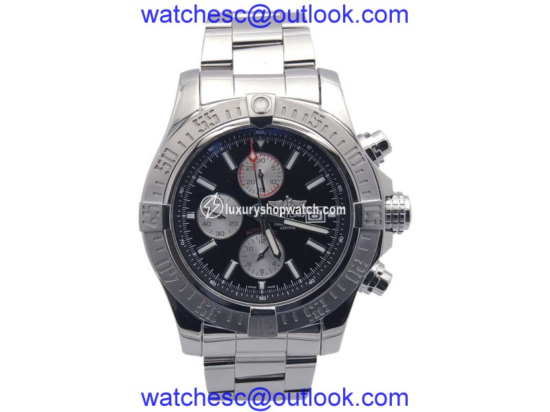 Breitling Super Avenger A13371 Stainless Steel & Black Dial 48mm Mens Watch Breitling