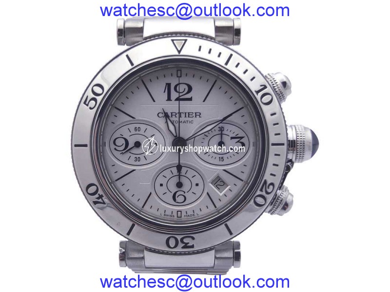 Cartier Pasha Seatimer W31089M7 Chronograph on Stainless Steel Bracelet Silver Dial 40.5mm Mens Watch Cartier