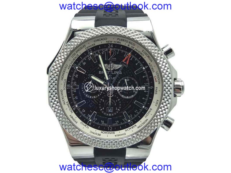 Breitling Bentley GMT Chronograph A47362 Stainless Steel Black Dial 49mm Mens Watch Breitling