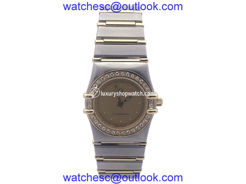 Omega Constellation Two Tone Stainless Steel and Yellow Gold with Diamond Bezel Quartz 23mm Womens Watch Omega