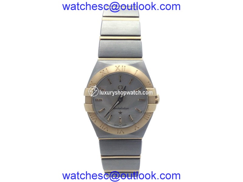 Omega Constellation Stainless Steel and 18K Rose Gold Silver Dial Quartz 23.5mm Womens Watch Omega