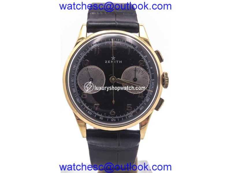 Zenith 18K Yellow Gold Chronograph Black Dial Telemeter 37.5mm Mens Watch Zenith