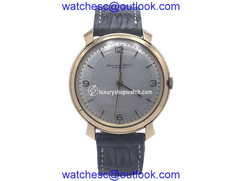 IWC 18K Rose Gold Gray Alligator Strap Manual Wind 37mm Mens Watch IWC
