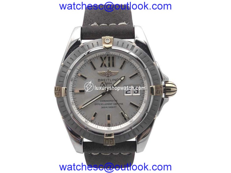 Breitling Wind Rider Cockpit B49350 Stainless Steel Leather Strap Silver Dial 41mm Mens Watch Breitling