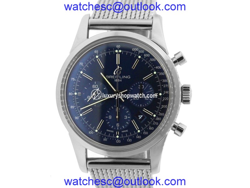 Breitling Transocean AB0151 Stainless Steel & Blue Mesh Limited Edition 43mm Mens Watch Breitling