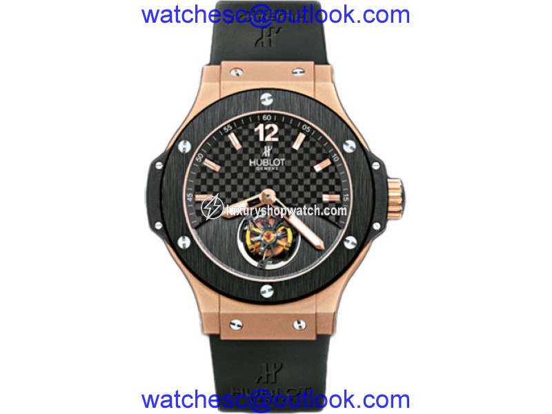 Hublot Tourbillon Solo Big Bang 18K Rose Gold & Black Rubber with Black Carbon Fiber Dial 44mm Mens Watch Hublot