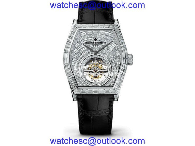 Vacheron Constantin Malte 30630/000G-9899 18K White Gold & Leather with Diamond Pave Dial 38mm Mens Watch Vacheron Constantin