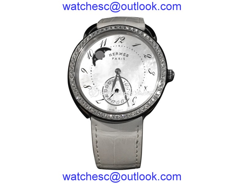 Hermes Arceau Stainless Steel & Leather MOP & Diamond 38mm Watch Hermes