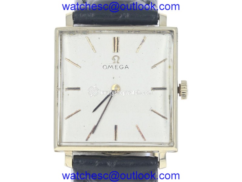 Omega 14K Yellow Gold Swiss Black Leather Square 25.3mm Unisex Watch Omega