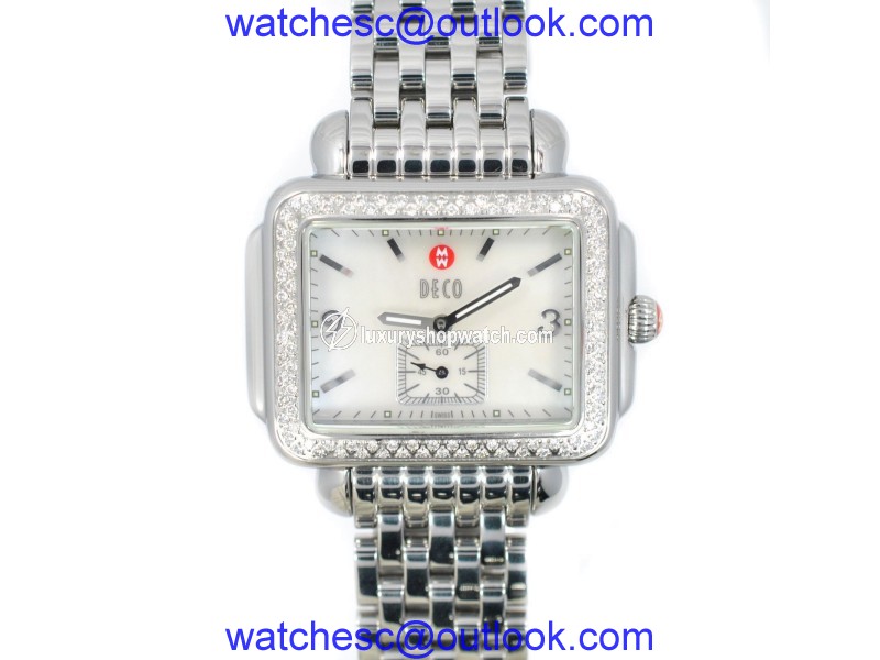 Michele Deco MV06C01 Stainless 0.50Ct Diamond Pave Bezel MOP Rectangle Women's Michele