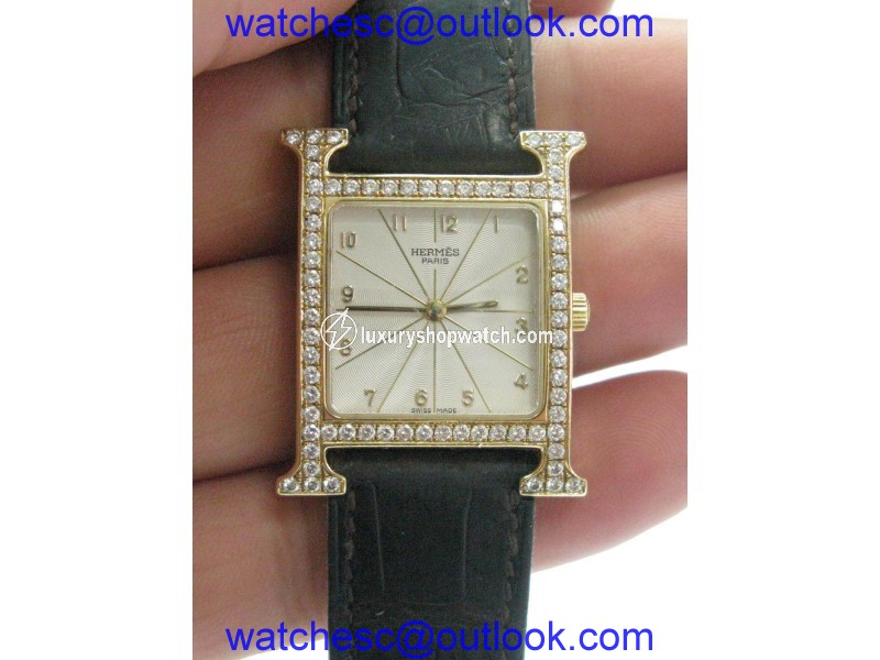 Hermes Diamond Bezel 18K Yellow Gold Quartz 38mm Watch Hermes