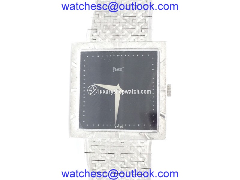 Piaget 18K White Gold & Black Dial Vintage 25.4mm Mens Watch Piaget