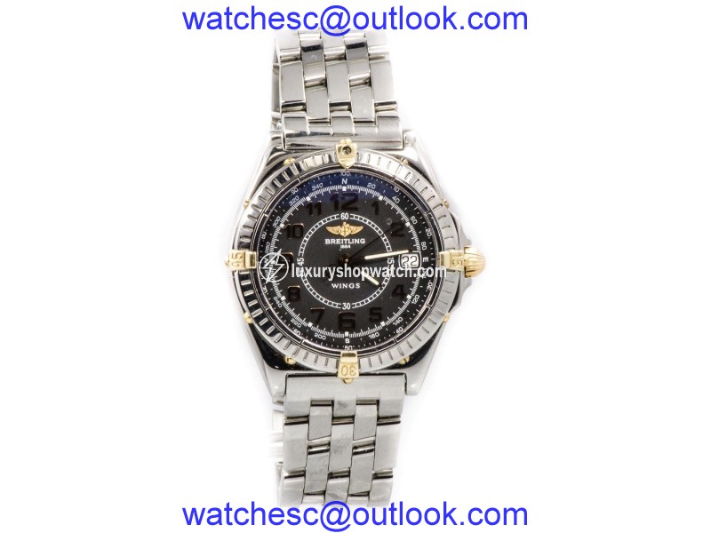 Breitling B66050 Wings Two-Tone Bezel Black Dial Quartz Men's Watch Breitling
