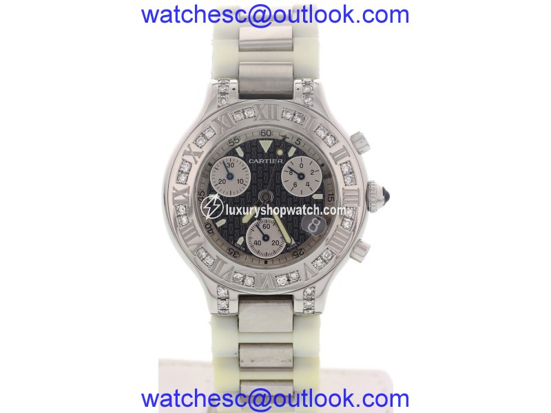Cartier Must 21 Chronosaph 2424 Stainless Steel Rubber and Diamonds 36 mm Watch Cartier