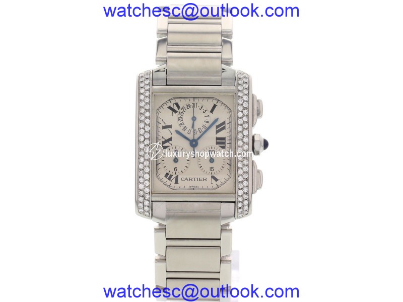 Cartier Tank Francaise 2303 Stainless Steel Chronograph with Diamonds Mens Watch Cartier