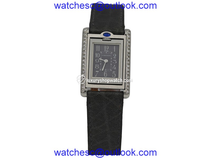 Cartier Stainless Steel Tank Basculante Diamond Bezel Womens Watch Cartier