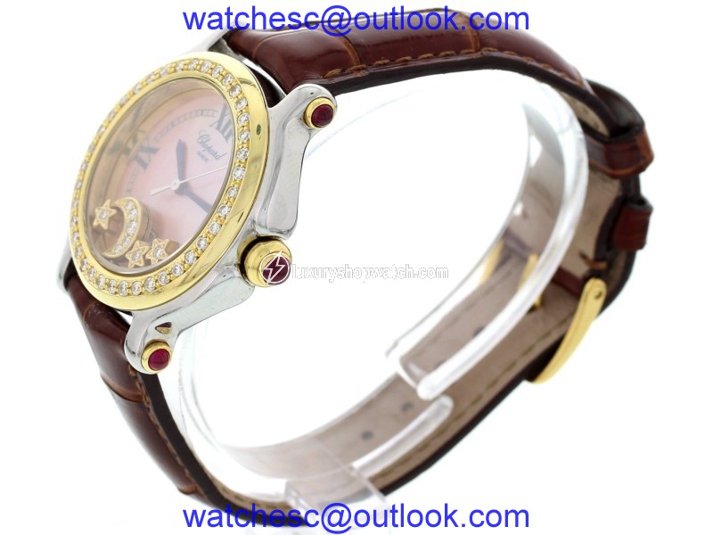 Chopard Happy Sport 27/8239-21 18K Yellow Gold & Stainless Steel Diamond Stars & Moon Womens Watch Chopard
