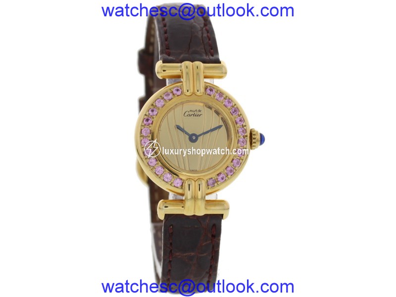 Cartier Must de Cartier 053194 Argent & Leather Pink Sapphire Womens Watch Cartier