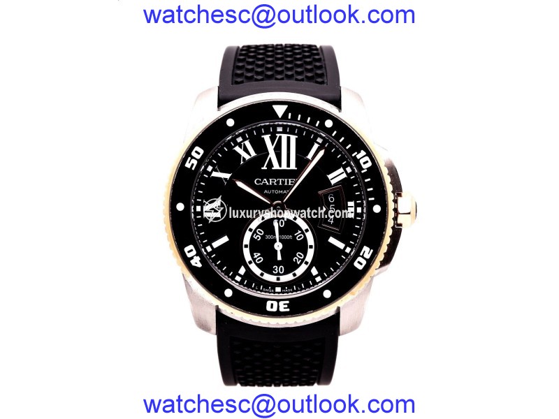 Cartier Calibre De W710005 Stainless Steel and 18K Rose Gold Automatic Black Dial Black Rubber Band 42mm Watch Cartier