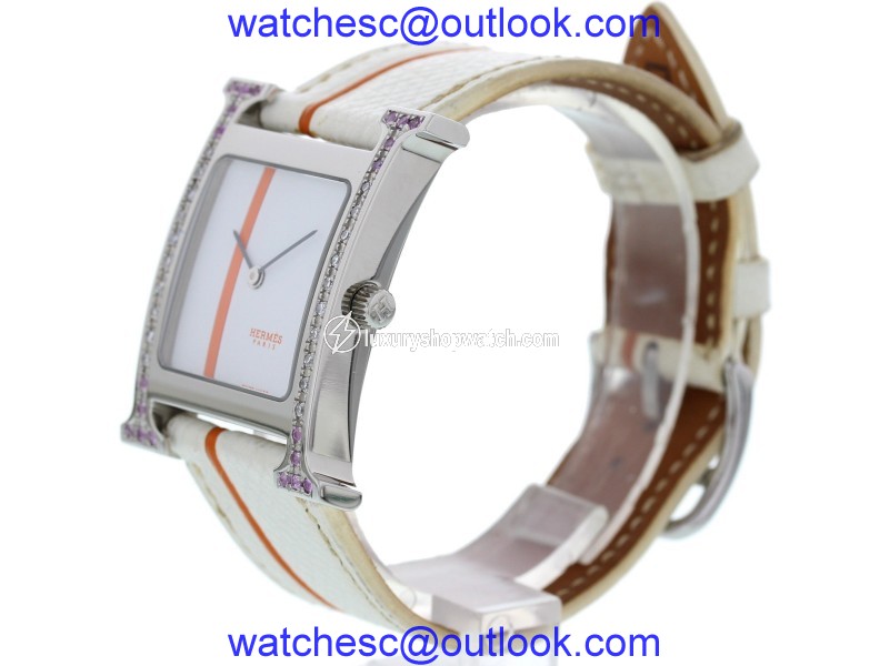 Hermes "H" Hour HH1.510 Stainless Steel & Leather w/Diamond Quartz 26mm Womens Watch Hermes