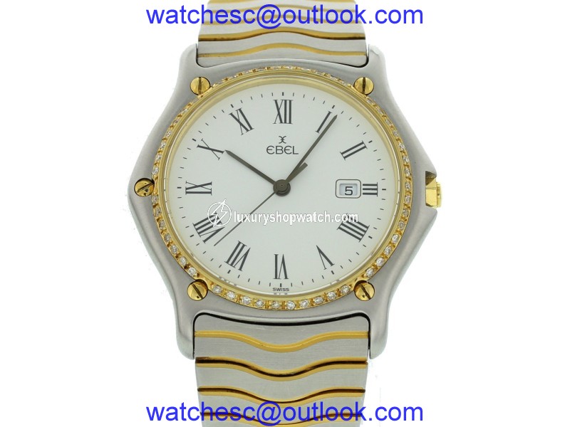 Ebel Sportwave 183903 18K Yellow Gold and Stainless Steel Diamond Bezel 34mm Watch Ebel