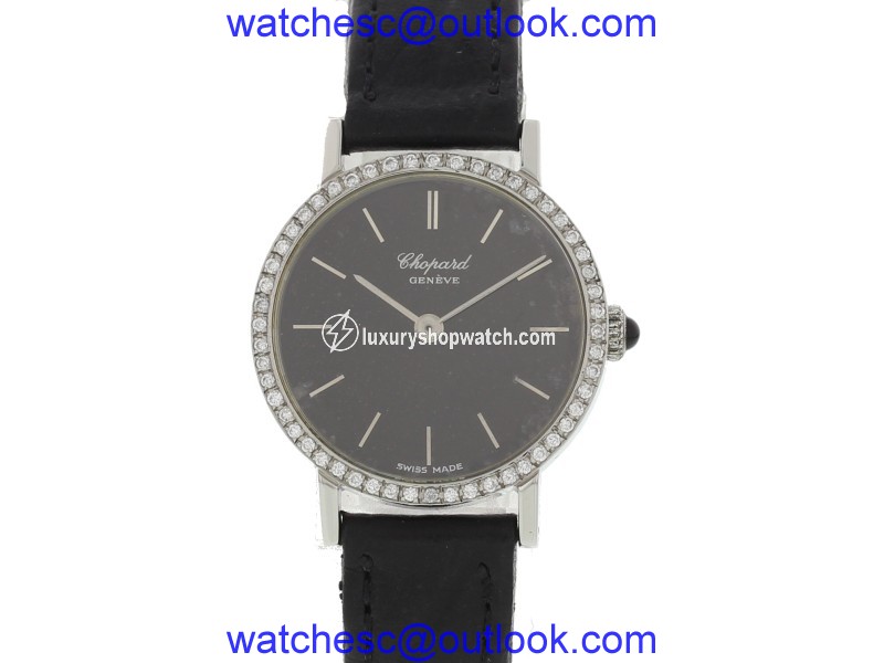 Chopard 8019ACIERINOX Stainless Steel & Leather wDiamonds Manual 24mm Womens Watch Chopard