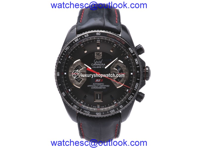 Tag Heuer Grand Carrera CAV518B Titanium-Coated Stainless Steel / Leather 43mm Mens Watch