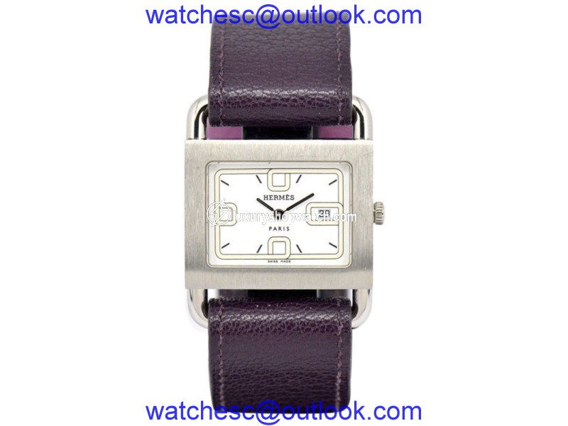 Hermes Barenia BA1.510 Stainless Steel & Leather White Dial Quartz 31.5mm Women's Watch Hermes