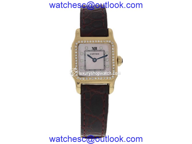 Cartier Santos Dumont 18K Yellow Gold / Leather Quartz with Custom Diamonds 20mm Womens Watch Cartier