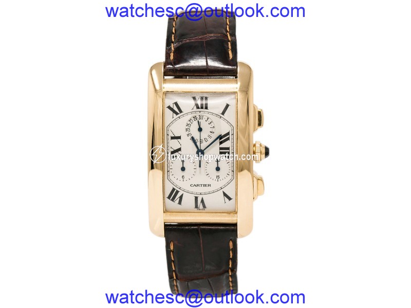 Cartier Tank Americaine 1730 18K Yellow Gold & Leather Cream Dial Quartz 26mm Unisex Watch Cartier