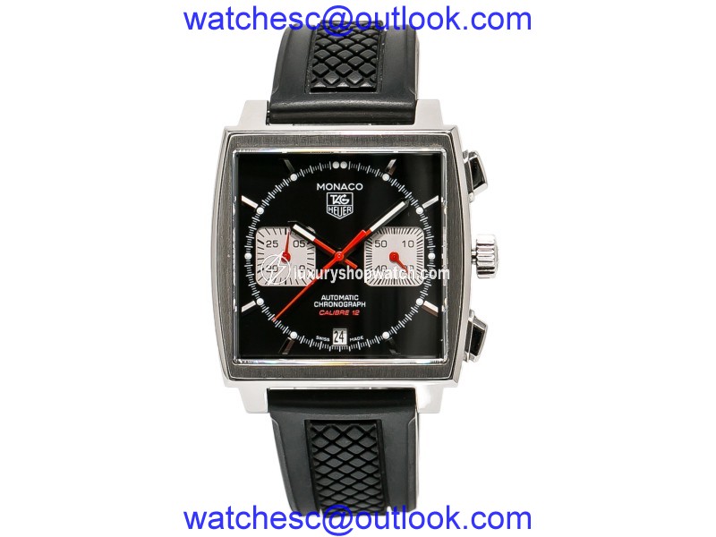 Tag Heuer Monaco CAW2114 Stainless Steel & Rubber Black Dial Automatic 39mm Mens Watch Tag Heuer