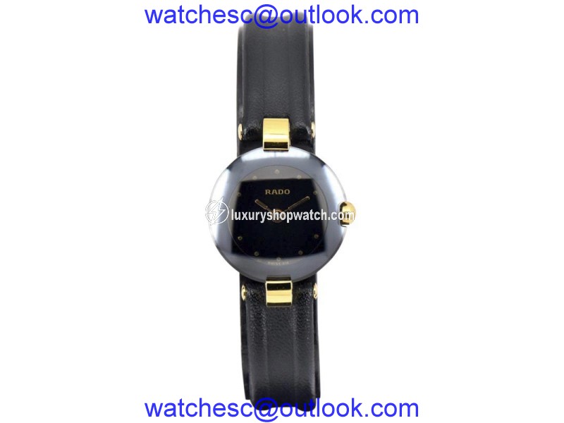 Rado 204.4079.4N Gold Plated Stainless Steel & Leather with Black Dial Quartz 20.5mm Womens Watch Rado