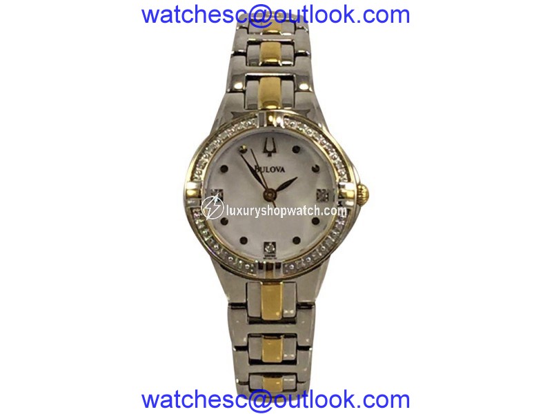 Bulova 98R166 Stainless Steel Yellow Gold Tone Mother Of Pearl Dial 26mm Womens Watch| Bulova