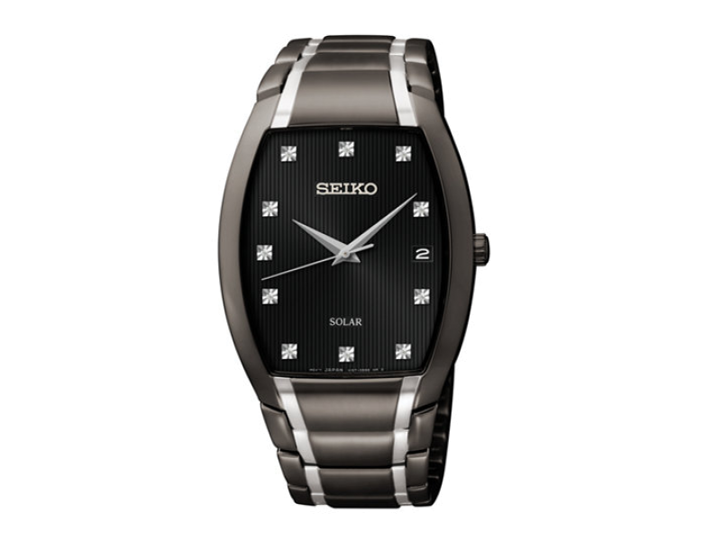 Seiko SNE335 Two-Tone Stainless Steel Solar Diamond Black Dial 35mm Mens Watch Seiko