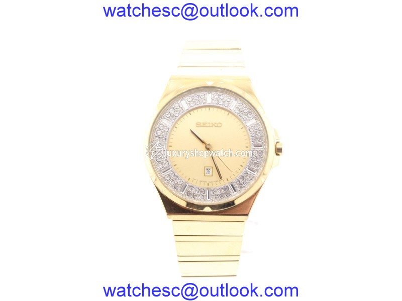 Seiko SXDF72 Gold-Tone Stainless Steel with Crystal Quartz 35.5mm Womens Watch Seiko