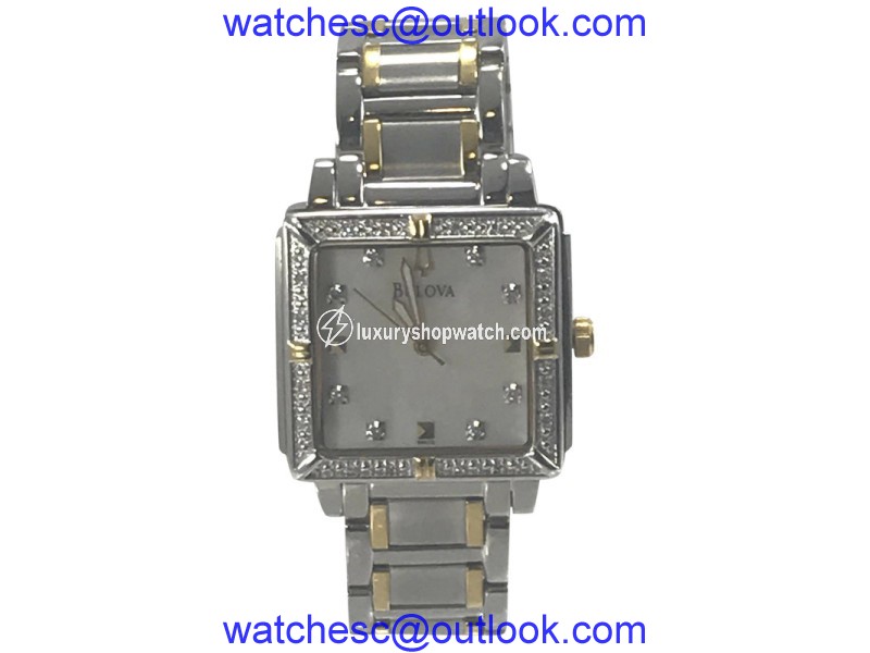 Bulova 98R112 Stainless Steel Yellow Gold Tone Mother of Pearl Dial 26mm Womens Watch Bulova