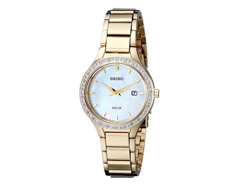 Seiko SUT138 Gold Tone Stainless Steel wDiamond Mother Of Pearl Dial Quartz 29mm Womens Watch Seiko
