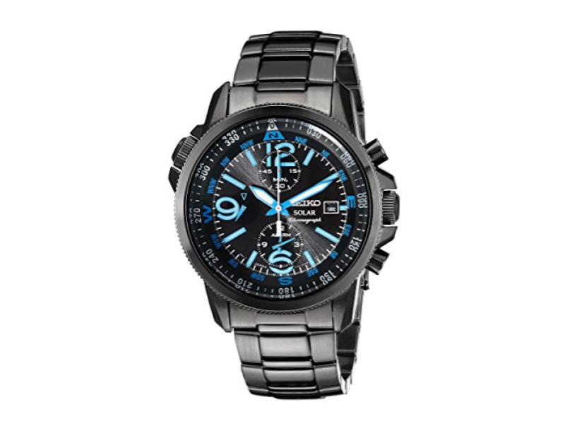 Seiko SSC079 Black Stainless Steel Black Dial Quartz 42mm Men's Watch Seiko