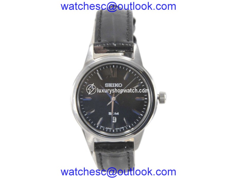 Seiko SUR881 Stainless Steel & Black Leather Strap 28mm Womens Watch Seiko
